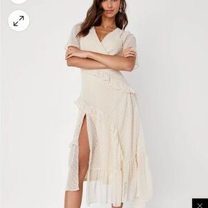 Lulu's Next to You Cream Swiss Dot Ruffled Midi Dress